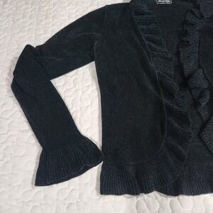 Black Ruffle Open Cardigan Feminine Edgy Career Short Sweater Whimsical Witchy S